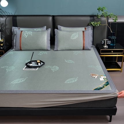 小牛席业 2025新款加厚款-叶语冰藤席系列（床笠款）凉席藤席冰藤席冰丝席竹席草席空调席乳胶席豆豆席 加厚款-叶语冰藤席系列床笠款-绿色