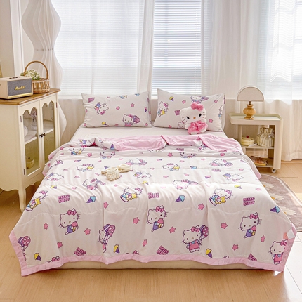 91家纺网 家纺一手货源 找家纺 海岛哥哥 2025新款三丽鸥系列A类水洗棉夏被大床图（提供买家秀） 夏被-星星kt猫