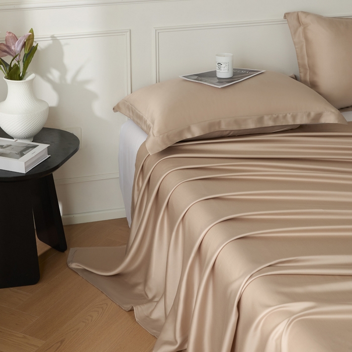 91家纺网 家纺一手货源 找家纺 涵宸 2025新款天丝-天丝棉-纯色单床单-场景1 床单-奶茶杏