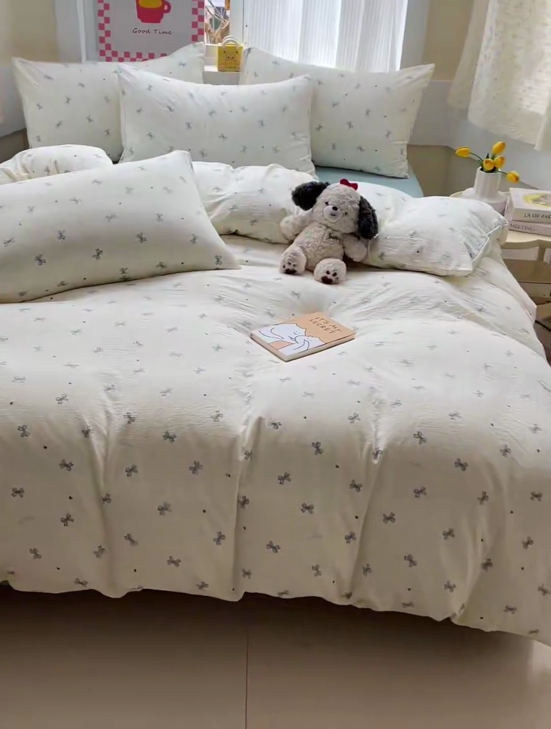 91家纺网 家纺一手货源 找家纺 暖芯优选 2025新款加厚云感棉双层纱四件套小碎花被套床单床笠款学生三件套新款直播热款 相思-蓝