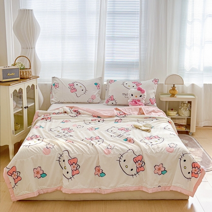 海岛哥哥 2025新款三丽鸥系列A类水洗棉夏被大床图（提供买家秀） 夏被-樱花kt猫