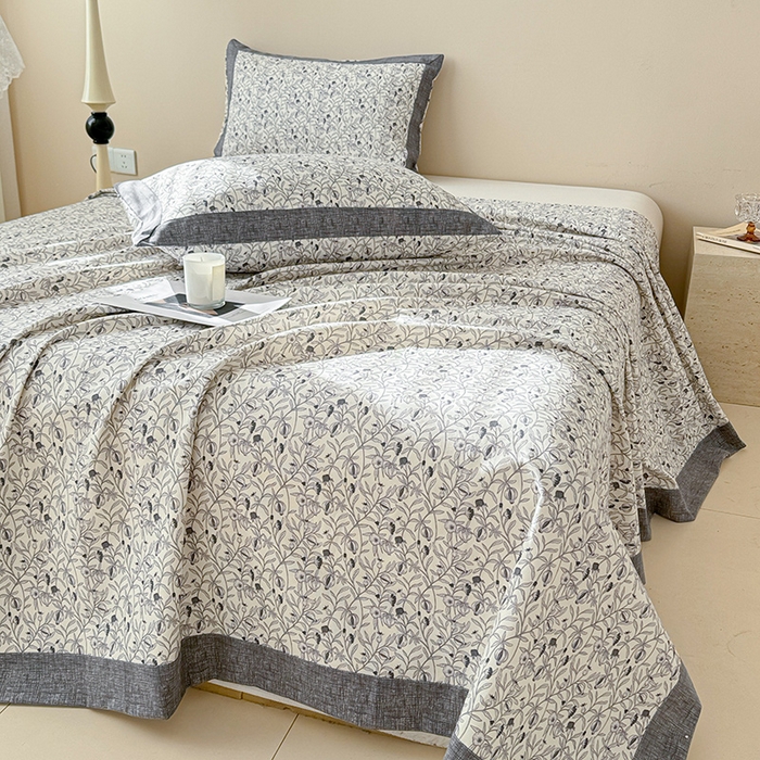 91家纺网 家纺一手货源 找家纺 蓝邻家纺 2025新款100%新疆原棉粗布小清新拼角工艺款系列单床单 冬聆-灰