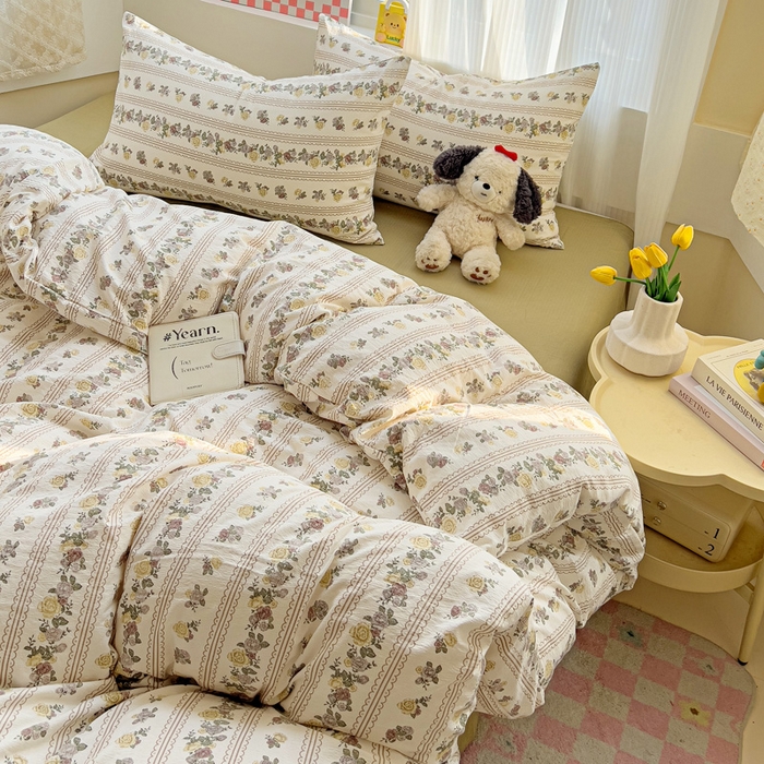 91家纺网 家纺一手货源 找家纺 暖芯优选 2025新款加厚云感棉双层纱四件套小碎花被套床单床笠款学生三件套新款直播热款 玫瑰哒