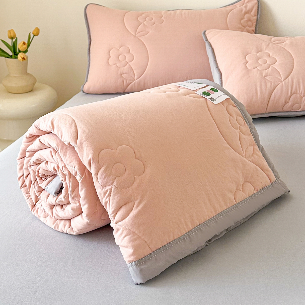 91家纺网 家纺一手货源 找家纺 芙绣家纺 2025新款针织棉绗缝夏被-莫奈花园 莫奈花园-雪蜜