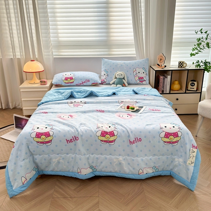 91家纺网 家纺一手货源 找家纺 鑫佰利 2025新款A类水洗棉印花纯棉花夏被子被芯 猫咪宝贝