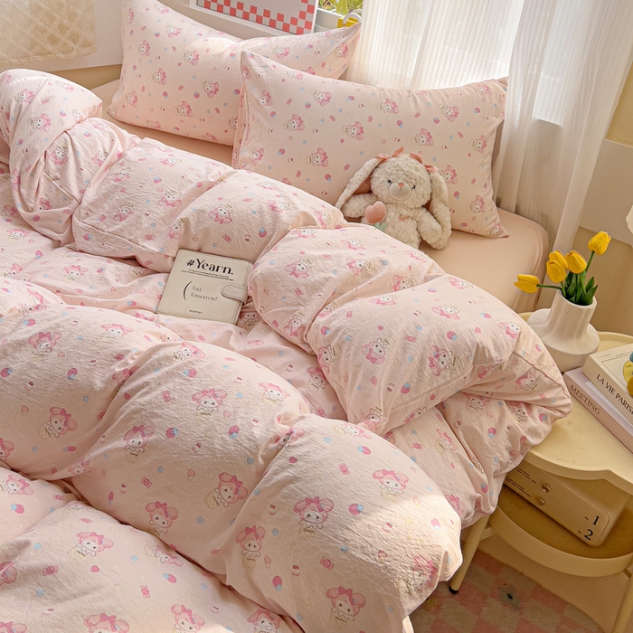 91家纺网 家纺一手货源 找家纺 暖芯优选 2025新款加厚云感棉双层纱四件套小碎花被套床单床笠款学生三件套新款直播热款 小美冰淇淋