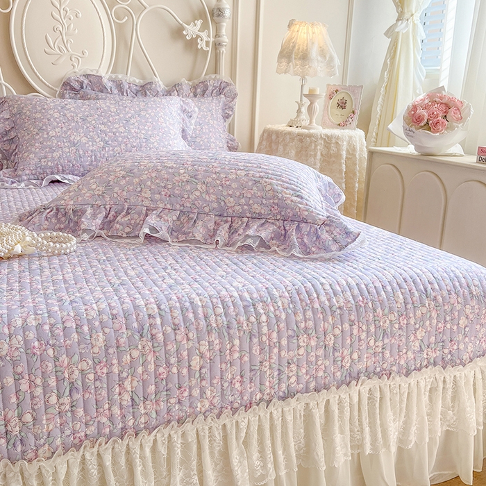 91家纺网 家纺一手货源 找家纺 麒豆豆 2025新款全棉印花双层纱床盖 芳草悠悠