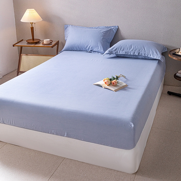 91家纺网 家纺一手货源 找家纺 锦罗绣 2025新款A类全棉双层纱单床笠 绅士蓝