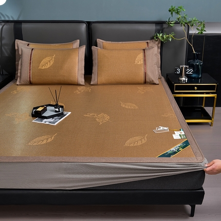 小牛席业 2025新款加厚款-叶语冰藤席系列（床笠款）凉席藤席冰藤席冰丝席竹席草席空调席乳胶席豆豆席 加厚款-叶语冰藤席系列床笠款-咖色