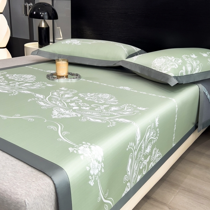 91家纺网 家纺一手货源 找家纺 卡初家居（原微来） 2025夏季凉感提花席 晓春烂漫-苹果绿