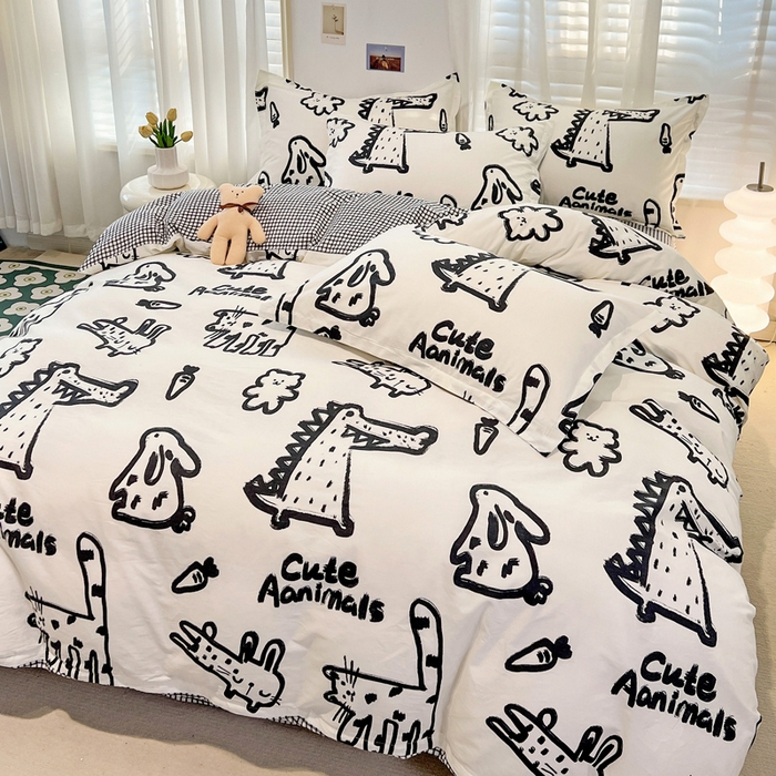 91家纺网 家纺一手货源 找家纺 金盛纺 2025新款13372全棉系列四件套 趣味恐龙