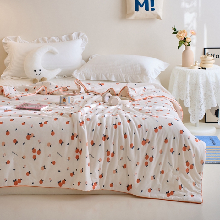 91家纺网 家纺一手货源 找家纺 维洋家纺 2025升级21%大豆新款A类牛奶丝针织夏被（四周踩棉）软糯凉感夏被空调被 橙色小橘