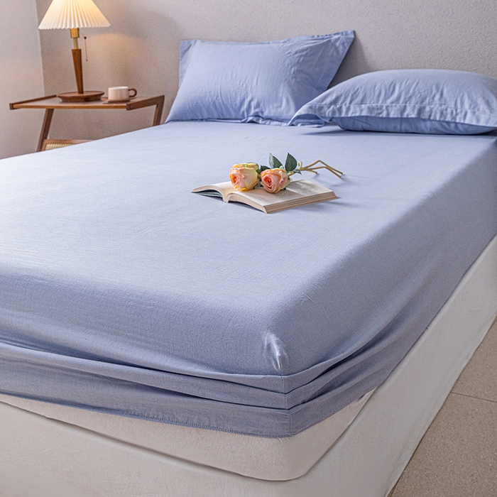 91家纺网 家纺一手货源 找家纺 锦罗绣 2025新款A类全棉双层纱单床笠 绅士蓝