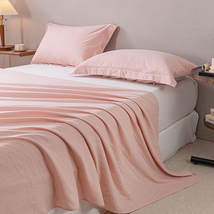 91家纺网 家纺一手货源 找家纺 锦罗绣 2025新款A类全棉双层纱单床单 粉色