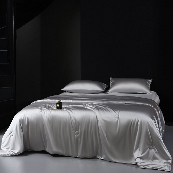 91家纺网 家纺一手货源 找家纺 优悦生活馆 2025新款凉感冰丝纯色夏被四件套-盛夏 盛夏-浅灰色