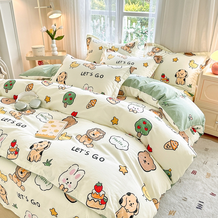 91家纺网 家纺一手货源 找家纺 金盛纺 2025新款13372全棉系列四件套 动物园