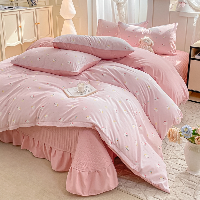 91家纺网 家纺一手货源 找家纺 仟网汇 2025新款针织双层纱床盖四件套 凯蒂猫