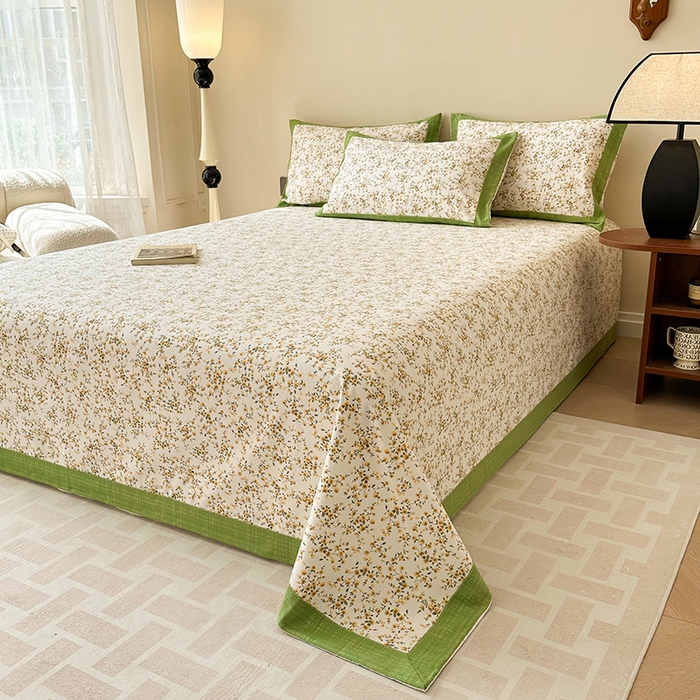 91家纺网 家纺一手货源 找家纺 蓝邻家纺 2025新款100%新疆原棉粗布小清新拼角工艺款系列单床单 染秋