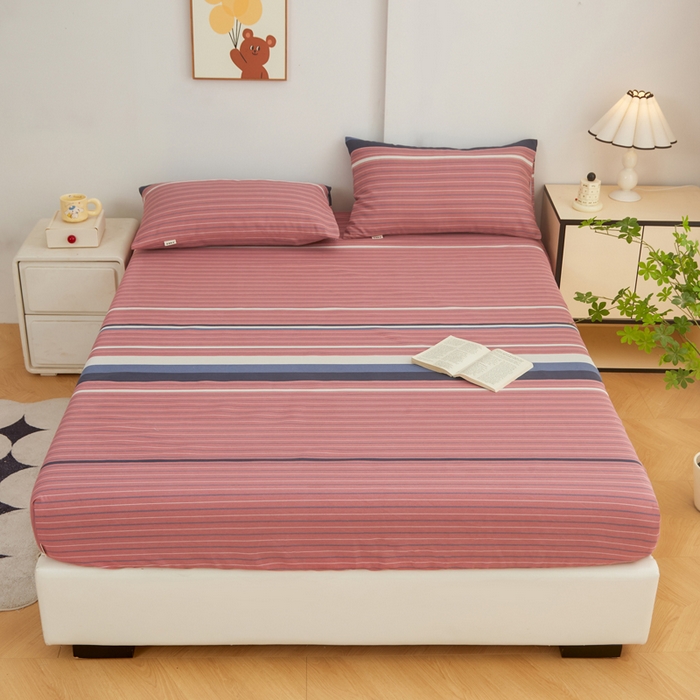 91家纺网 家纺一手货源 找家纺 首爱家纺 2025新款锦柔老粗布印花床笠 粉色云涧