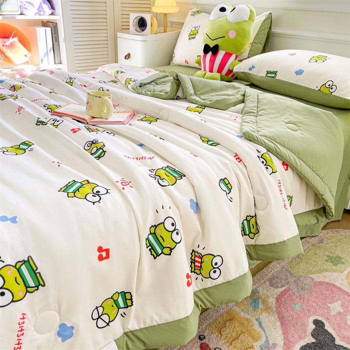 91家纺网 家纺一手货源 找家纺 晓时候 2025新款正版授权三丽鸥水洗棉夏被新疆棉花被夏凉被空调薄被子 呆萌小蛙