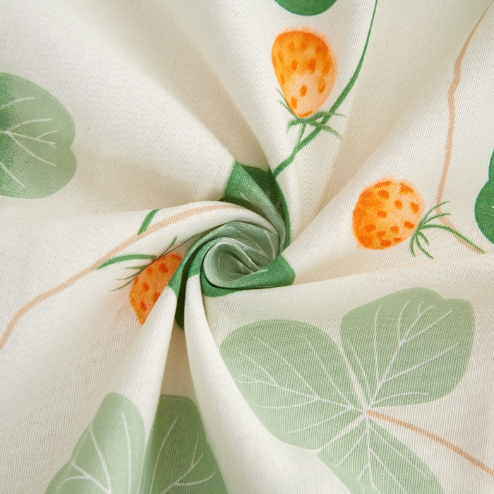 91家纺网 家纺一手货源 找家纺 首爱家纺 2025新款锦柔老粗布印花床笠 绿意草莓