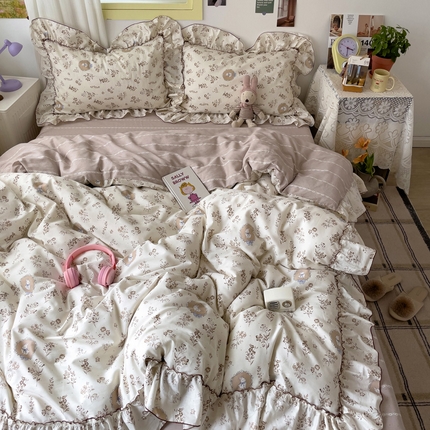 91家纺网 家纺一手货源 找家纺 （总）乐童家纺 2025新款纯棉13070小清新花边四件套系列一