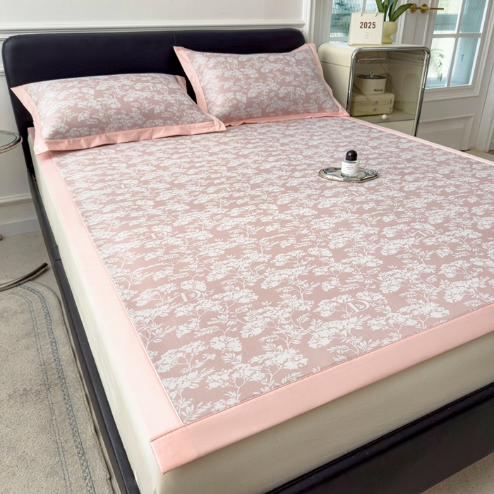 91家纺网 家纺一手货源 找家纺 卡初家居（原微来） 2025夏季凉感提花席 繁花-淡雅粉