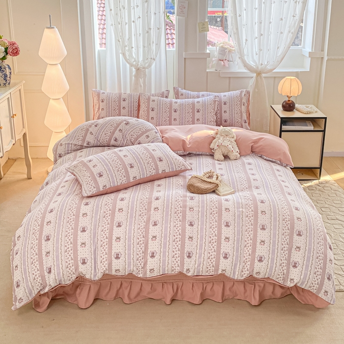 91家纺网 家纺一手货源 找家纺 仟网汇 2025新款针织双层纱床盖四件套 格林童话