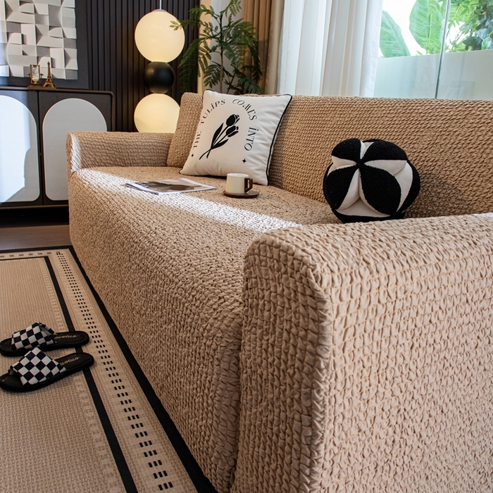 91家纺网 家纺一手货源 找家纺 沐沐家纺2026新款奶油云纱沙发套 奶油云纱-浅咖