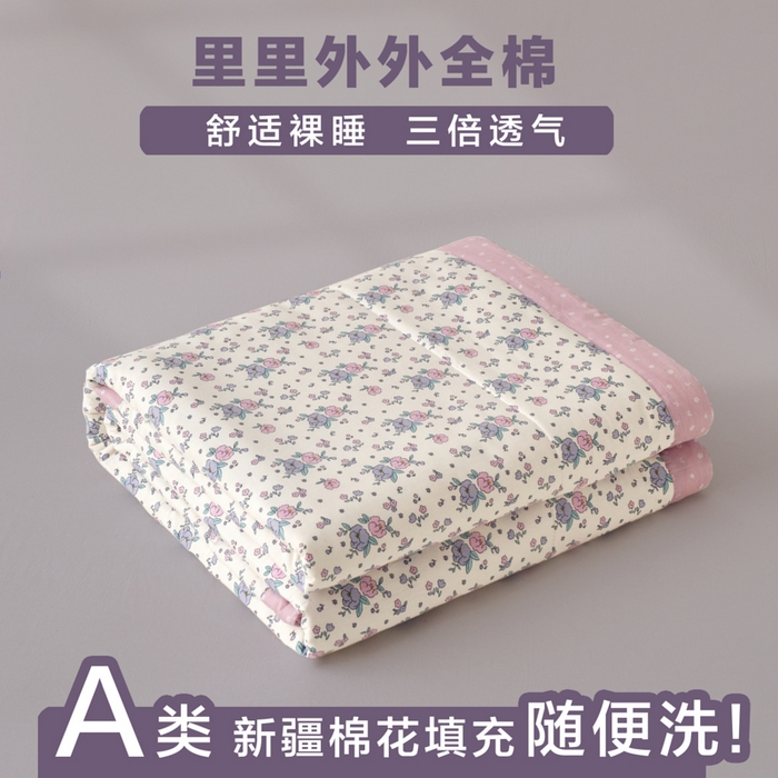 91家纺网 家纺一手货源 找家纺 维洋家纺 2025新款里外全棉印花棉花夏凉被 如烟若梦