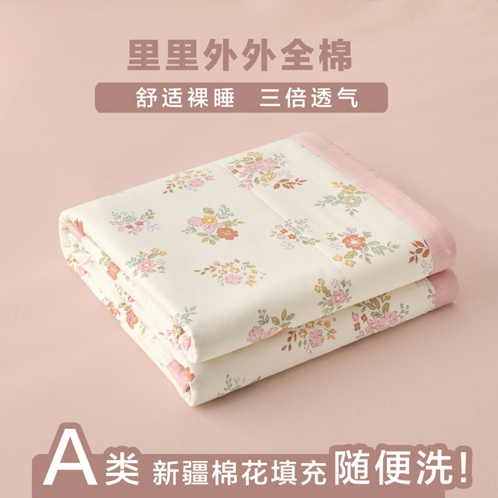 91家纺网 家纺一手货源 找家纺 维洋家纺 2025新款里外全棉印花棉花夏凉被 桔梗花