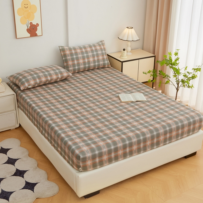 91家纺网 家纺一手货源 找家纺 首爱家纺 2025新款锦柔老粗布印花床笠 小咖格