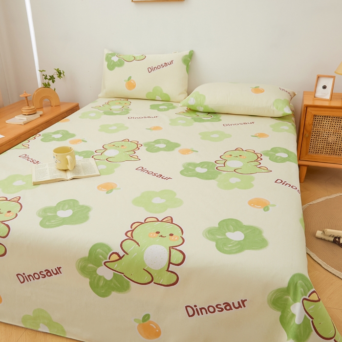 91家纺网 家纺一手货源 找家纺 首爱家纺 2025新款锦柔老粗布床单老粗布凉席三件套 恐龙乐园