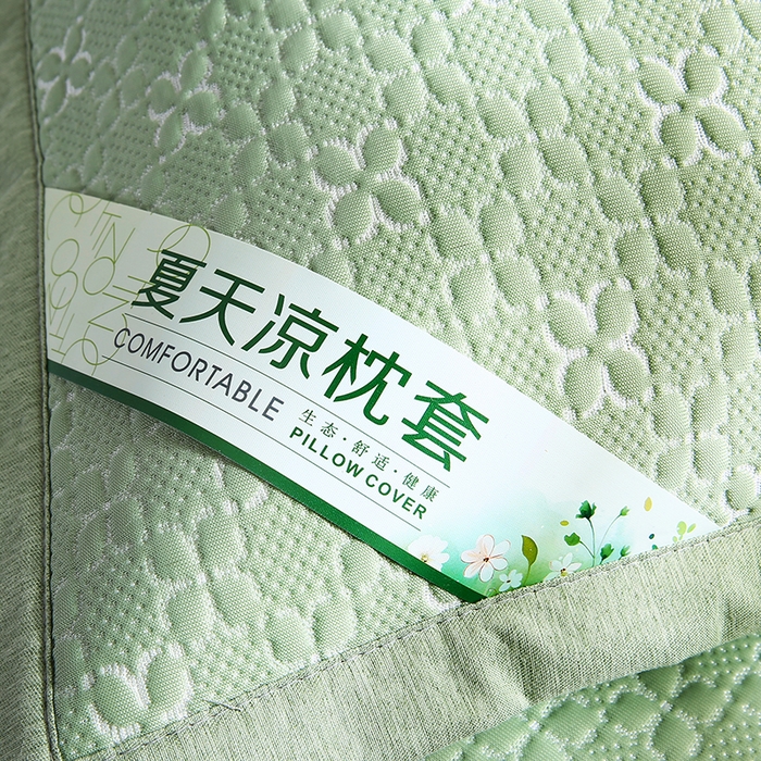 91家纺网 家纺一手货源 找家纺 小牛席业 2025新款浪漫花语冷感豆豆枕套凉枕套夏天枕套冰丝枕套竹枕套藤枕套冰藤枕套 浪漫花语冷感豆豆枕套-绿色