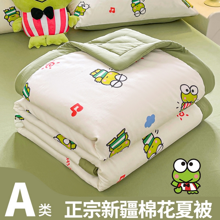 91家纺网 家纺一手货源 找家纺 晓时候 2025新款正版授权三丽鸥水洗棉夏被新疆棉花被夏凉被空调薄被子 呆萌小蛙
