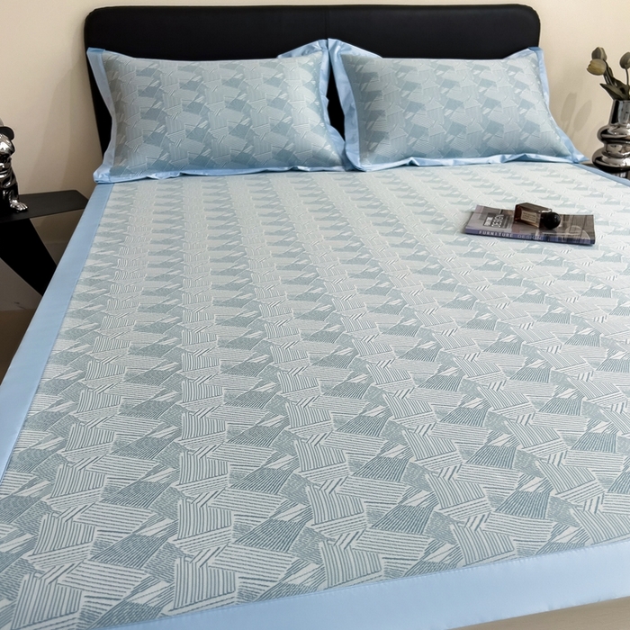 91家纺网 家纺一手货源 找家纺 卡初家居（原微来） 2025夏季凉感提花席 蓝逸韵笺-淡雅蓝