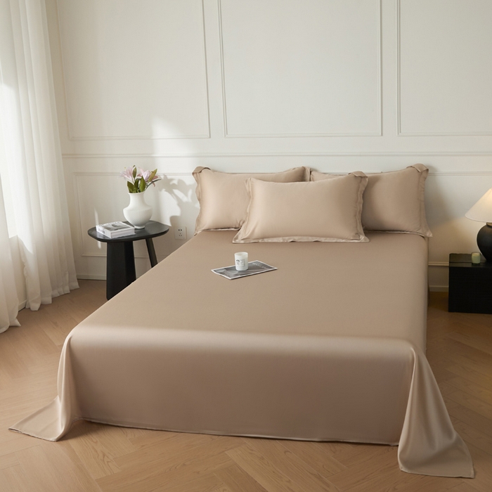 91家纺网 家纺一手货源 找家纺 涵宸 2025新款天丝-天丝棉-纯色单床单-场景1 床单-奶茶杏