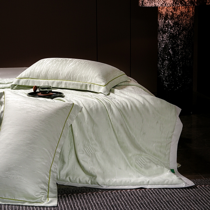 91家纺网 家纺一手货源 找家纺 丽卡家纺 2025新款翡丽天丝提花夏被四件套 石纹-绿