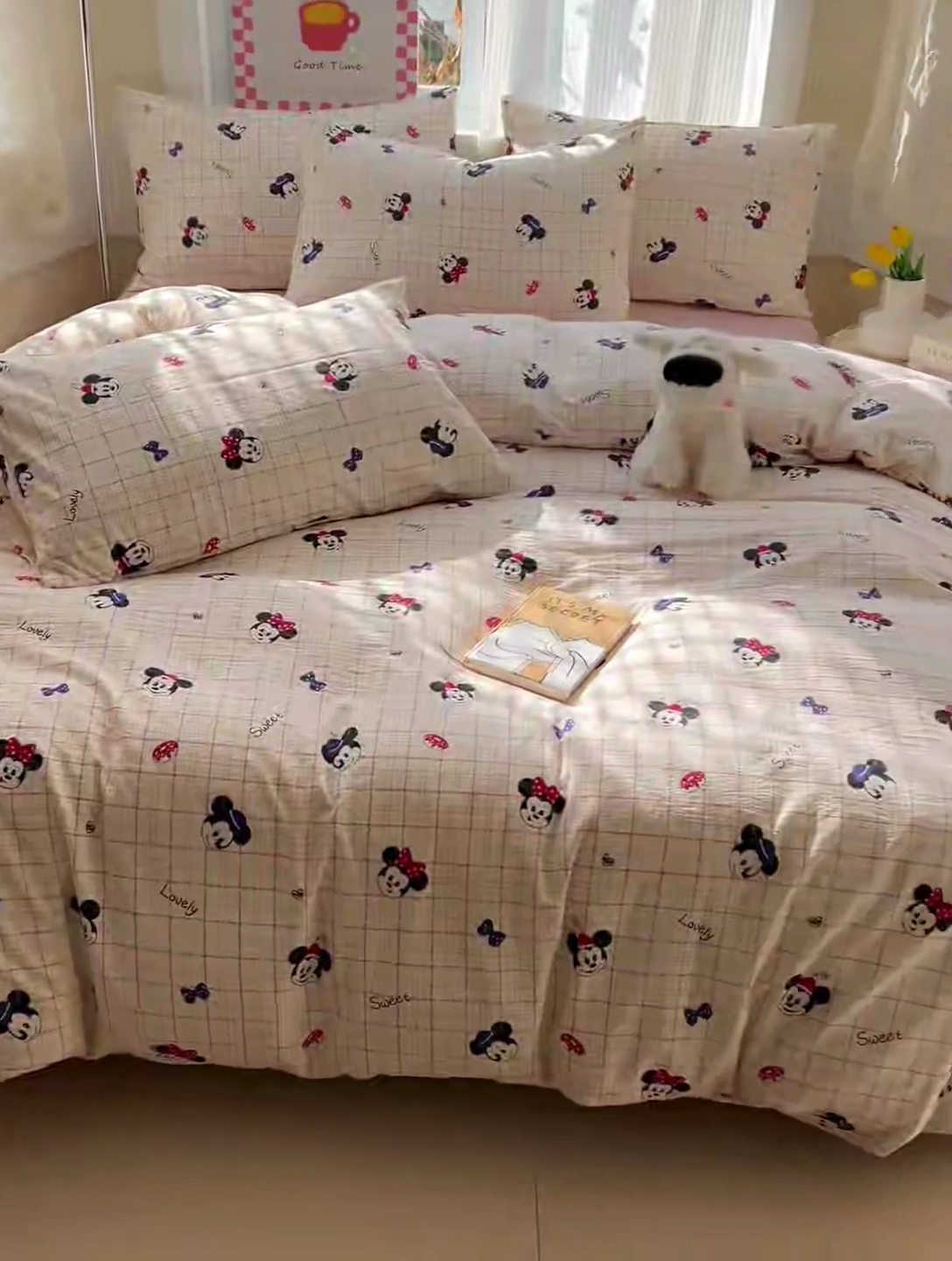 91家纺网 家纺一手货源 找家纺 暖芯优选 2025新款加厚云感棉双层纱四件套小碎花被套床单床笠款学生三件套新款直播热款 微甜米奇