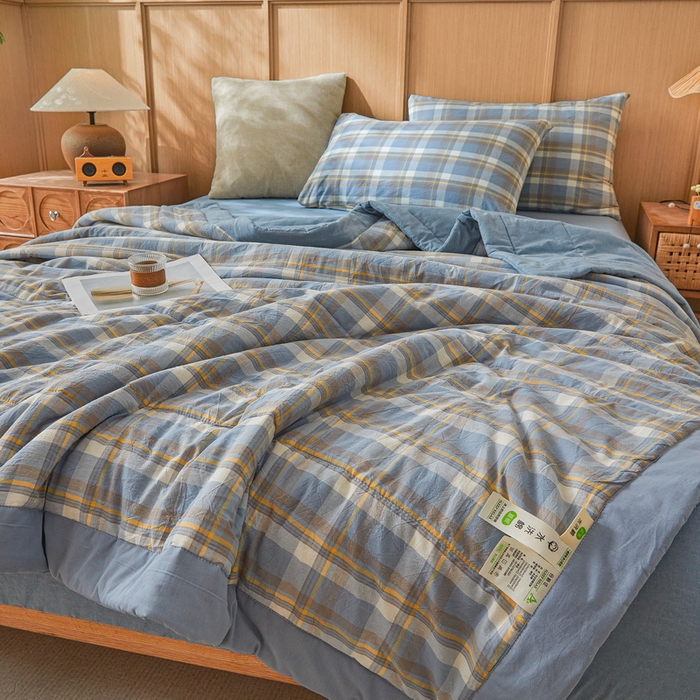 91家纺网 家纺一手货源 找家纺 鑫佰利 2025新款A类水洗棉新疆棉花夏被子被芯 简兮-蓝