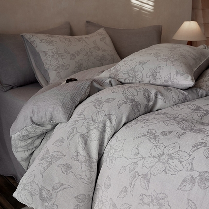 91家纺网 家纺一手货源 找家纺 （总）艾咪 2025新款全棉立体浮雕提花双层纱四件套-莫尼特