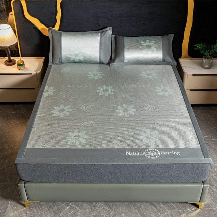 91家纺网 家纺一手货源 找家纺 卡罗兰 2025新款凉席冰丝席提花冰藤席雪山藤向阳花系列 向阳花-绿色