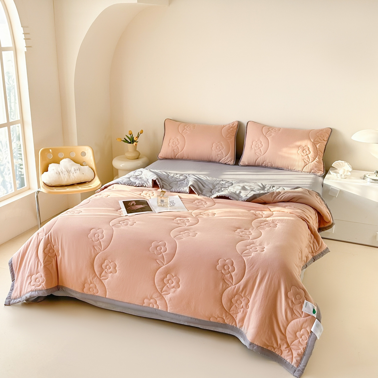 91家纺网 家纺一手货源 找家纺 芙绣家纺 2025新款针织棉绗缝夏被-莫奈花园 莫奈花园-雪蜜