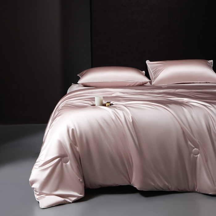 91家纺网 家纺一手货源 找家纺 优悦生活馆 2025新款凉感冰丝纯色夏被四件套-盛夏 盛夏-樱花粉