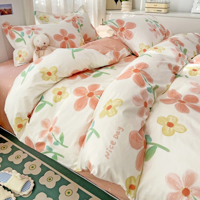 91家纺网 家纺一手货源 找家纺 金盛纺 2025新款13372全棉系列四件套 桔阳花