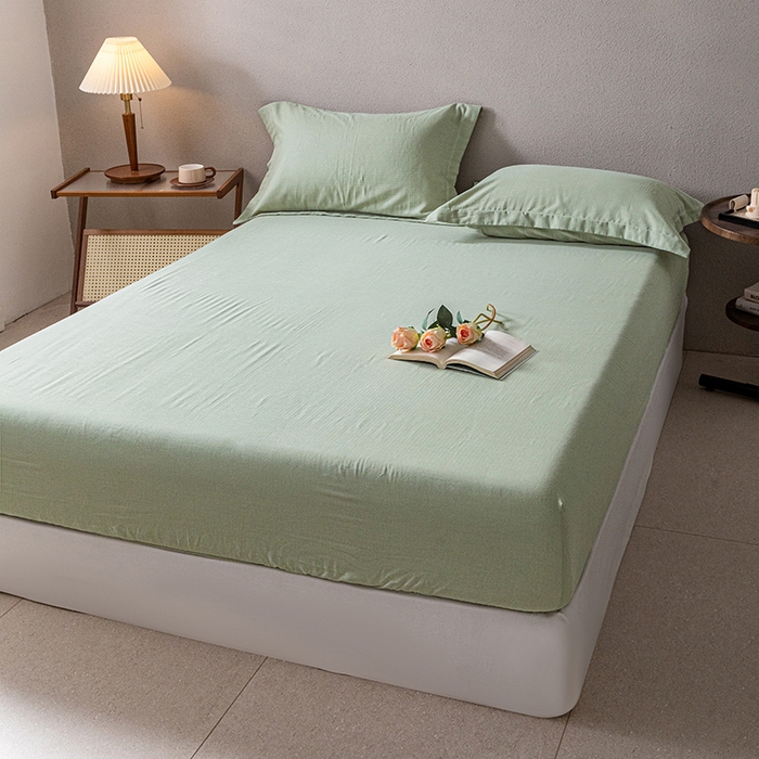 91家纺网 家纺一手货源 找家纺 锦罗绣 2025新款A类全棉双层纱单床笠 绿色