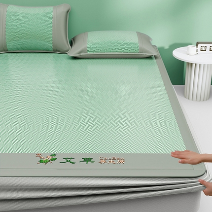 2025新款艾草驱蚊凉席可折叠空调席冰丝席防滑床笠款 松柏绿（床笠款）
