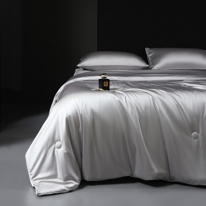 91家纺网 家纺一手货源 找家纺 优悦生活馆 2025新款凉感冰丝纯色夏被四件套-盛夏 盛夏-浅灰色