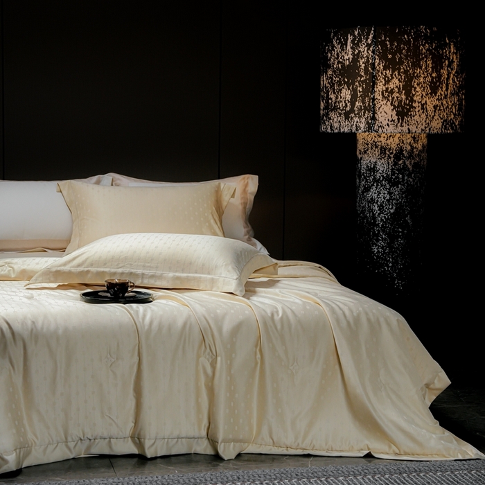 91家纺网 家纺一手货源 找家纺 2025新款格利亚天丝提花夏被四件套 格子-黄