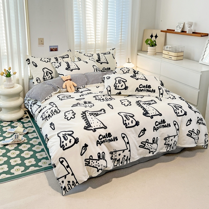 91家纺网 家纺一手货源 找家纺 金盛纺 2025新款13372全棉系列四件套 趣味恐龙